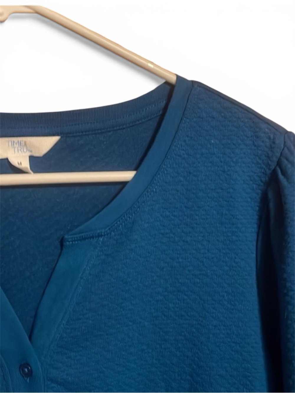 Time and Tru Teal Blue 3/4 Sleeve Pullover Puff Top - Picture 3 of 4